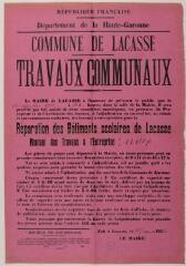 1 vue - République française, département de la Haute-Garonne, commune de Lacasse, travaux communaux, adjudication. 7 septembre 1932. (ouvre la visionneuse)