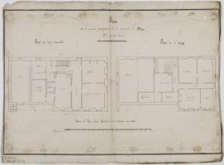 1 vue - Plan de la maison presbytérale de la commune du Fauga telle qu\'elle existe, plans du rez-de-chaussée et du 1er étage. [Villeneuve]. [1841]. Ech. 0,01 p.m. (ouvre la visionneuse)