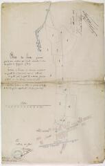 1 vue - Plan des lieux parcourus par les eaux canalisées qui doivent alimenter la fontaine du quartier de Guyenne (Fos). 1879. Ech. 1/1000. (ouvre la visionneuse)