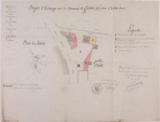 1 vue - Projet d\'échange entre la commune de Ganties et le sieur Aubic Louis, plan des lieux, plan de détail. Jean Sourt, géomètre. 3 juillet 1866. Ech. 1/2500 et 0,003 p.m. (ouvre la visionneuse)