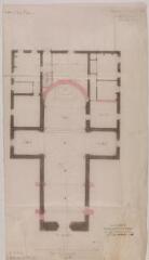 1 vue - Presbytère [et église] de Garac, plan géométral. Auguste Delort, architecte de Saint-Aubin. 17 septembre 1858. Ech. 0,01 p.m. (ouvre la visionneuse)