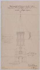 1 vue - Commune de Garac, projet du parachèvement du clocher de l\'église, élévation. E. Thiers, architecte. 8 avril 1870. Ech. 0,01 p.m. (ouvre la visionneuse)