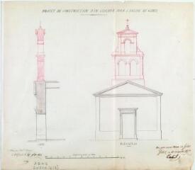 1 vue - Projet de construction d\'un clocher pour l\'église de Gibel, coupe, élévation. Piette, architecte. 25 novembre 1853. Ech. 0,01 p.m. (ouvre la visionneuse)