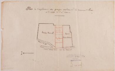 1 vue - Plan de l\'emplacement du groupe scolaire de la commune d\'Huos. [1902]. Ech. 1/1000. (ouvre la visionneuse)