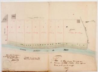 1 vue - Plan des lieux du Pré Communal que la commune de L\'Isle-en-Dodon désire affermer. Ratio, géomètre. 1862. Ech. 0,003 p.m. (ouvre la visionneuse)