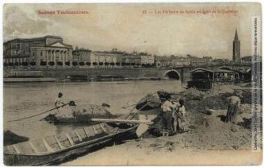 2 vues - Scènes toulousaines. 15. Les pêcheurs de sable au bord de la Garonne. - Toulouse : phototypie Labouche frères, [1905], tampon de la poste de 1907. - Carte postale (ouvre la visionneuse)