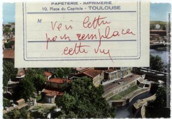 1 vue - 906. [Toulouse La Ville Rose. Vue sur la Garonne Pont St-Pierre et Pont Neuf]. - [Toulouse : éditions Pyrénées-Océan, Labouche frères], [entre 1950 et 1965]. - Carte postale (ouvre la visionneuse)