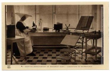 2 vues - 4. Hôpital-sanatorium de Mazamet (Tarn) : laboratoire de bactériologie. - Toulouse : édition Photo-Océan, Labouche frères, [entre 1937 et 1950]. - Carte postale (ouvre la visionneuse)