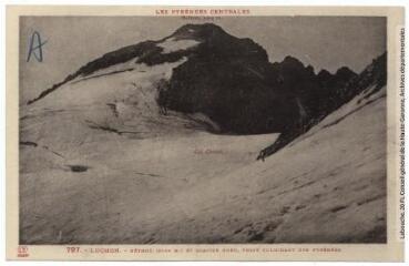 1 vue  - Les Pyrénées Centrales. 797. Luchon : Néthou (3404 m.) et glacier Nord, point culminant des Pyrénées / [photographie Georges Ledormeur]. - Toulouse : phototypie Labouche frères, [entre 1930 et 1937]. - Carte postale (ouvre la visionneuse)
