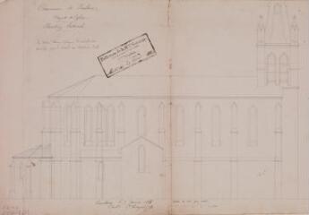 1 vue - Commune de Balma, projet d\'église, élévation latérale. Joseph Raynaud, architecte. 7 janvier 1855. Ech. 0,01 p.m. (ouvre la visionneuse)