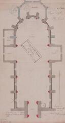 1 vue - Commune de Balma, projet d\'église, plan général. Joseph Raynaud, architecte. 7 janvier 1855. Ech. 0,01 p.m. (ouvre la visionneuse)