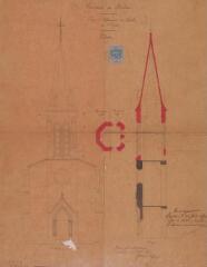 1 vue - Commune de Balma, projet d\'achèvement du clocher de l\'église, plans. Joseph Raynaud, architecte. 1er février 1870. Ech. 0,01 p.m. (ouvre la visionneuse)