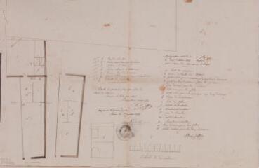 1 vue - [Commune de Bazus], plan de la maison [à acquérir pour servir d\'école]. Balard, arpenteur géomètre. 28 juin 1841. Ech. de 10 m. (ouvre la visionneuse)