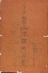 1 vue  - [Commune de Beaumont-sur-Lèze, reconstruction de l\'église], façade. Edmond Chambert, architecte. 20 février 1873. Ech. 1 cm p.m. (ouvre la visionneuse)