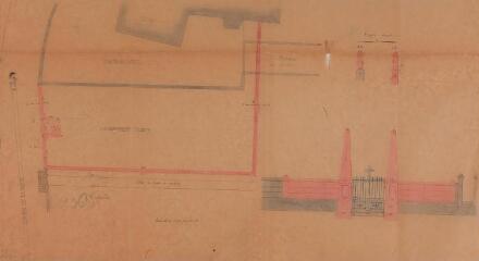 1 vue Commune de Beauzelle, projet d'agrandissement du cimetière, plan, coupe, élévation. Marin, architecte. 15 septembre 1908. Ech. 0,01 p.m.