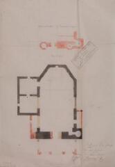 1 vue - [Église de Bellegarde], plan de l\'église, plans au dessus et au dessous de la galerie. Saint-André, architecte. 10 novembre 1850. Ech. 0,01 p.m. (ouvre la visionneuse)