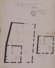 1 vue - Plan figuratif de la maison presbytérale de la commune de Blagnac, plans du rez-de-chaussée et du 1er étage. Rocolle. 10 juin 1844. Ech. n.d. (ouvre la visionneuse)