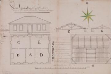 1 vue Plan topographique et figuratif d'une école de garçons et de filles dans la commune de Bordes. [1838]. Ech. 0,01 p.m.