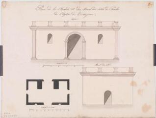 1 vue - Plan de la façade et des murs des côtés du porche de l\'église de Castagnac, plan, élévations. [1842]. Ech. 1/50 et 1/100. (ouvre la visionneuse)