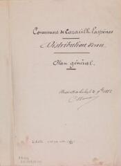 2 vues - Commune de Cazarilh-Laspènes, distribution d\'eau, plan général. Bauzil, architecte. 21 novembre 1882. Ech. 1/200. (ouvre la visionneuse)