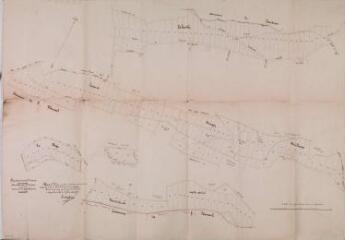 1 vue - Plan géométrique de diverses parcelles de terrain communal de Cazarilh à aliéner sous forme de partage. Théodore Mulle, géomètre. 2 janvier 1869. Ech. 1/2500. (ouvre la visionneuse)