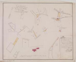 1 vue - Plan de diverses parcelles de terrain dont la vente est projetée par la commune de Charlas. Louis-Alexis Beauville, expert géomètre. 8 mai 1883. Ech. 1/2500 et 1/1250. (ouvre la visionneuse)