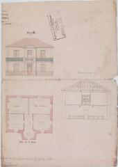2 vues - Maison d\'école de Cier-de-Rivière, façade, plan du 1er étage, coupe. [Castex, architecte. 19 décembre 1851. Ech. 0,01 p.m]. (ouvre la visionneuse)