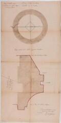 1 vue Plan, détail et coupe de la rosace pour l'église d'Aignes. Gazagne, architecte. 8 mai 1879. Ech. 1/10 et 1/2.