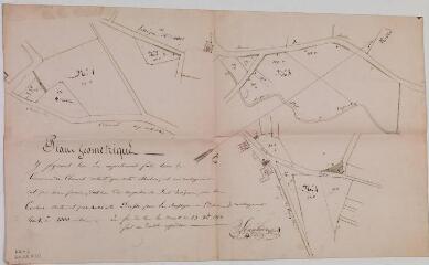 1 vue  - Plan géométrique y figurant tous les empiètements faits dans la commune de Clermont. Plantade, géomètre. 23 décembre 1853. Ech. 1/1000. (ouvre la visionneuse)