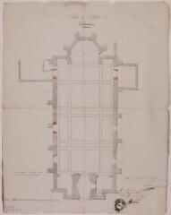 1 vue - Plan de l\'église de Colomiers. D. Villeneuve, architecte. 7 juin 1841. Ech. 0,01 p.m. (ouvre la visionneuse)