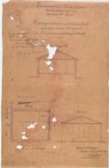 1 vue Commune de Daux, plan, coupe et élévation de la maison d'école existante, annexé au rapport d'estimation en date du 19 juillet 1879. Dubois. 19 juillet 1879. Ech. 0,01 p.m.