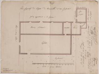 2 vues - Plan figuratif de l\'église de Maureville et ses confronts. 1832. Ech. 1/100. (ouvre la visionneuse)