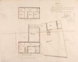 1 vue Commune de Mazères, plan de la maison d'école, plans du rez-de-chaussée et du 1er étage. 25 mars 1882. Ech. 0,01 p.m.