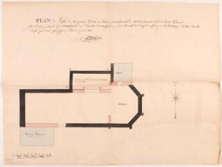 1 vue  - Plan de l\'église de Mondavezan et du terrain proposé pour l\'établissement d\'une chapelle. Abadie, géomètre. 5 mai 1833. Ech. 0,01 p.m. (ouvre la visionneuse)