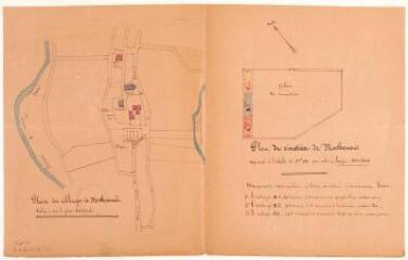 2 vues - Plans du village et du cimetière de Montbernard. [1883]. Ech. 0,002 p.m. et [1/2500]. (ouvre la visionneuse)