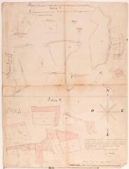 1 vue Plan des terrains usurpés sur les biens communaux de Montoulieu, sections A et B. Cazaux. 21 janvier 1860. Ech. 1/1250.