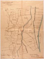 1 vue - [Plan d\'ensemble de la commune de Moustajon]. Crouste, géomètre. 12 septembre 1908. Ech. 1/2500. (ouvre la visionneuse)
