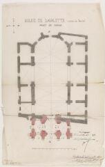 1 vue Eglise de Lavalette, projet de porche, plan. Auguste Delort, architecte. 26 décembre 1871. Ech. 1/100.