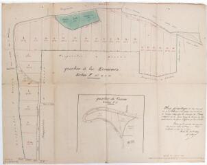 2 vues - Plan géométrique du bois communal dit de las Escoumes et du terrain communal dit La Cote-de-Cassan situés dans la commune du Lherm. Albert, géomètre. 2 novembre 1859. Ech. 0,001 p.m. (ouvre la visionneuse)