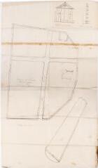 1 vue Commune de Lilhac, plan du cimetière [et du vivier communal, coupe du pavillon et du mur de clôture]. Figarol. [1895]. Ech. 0,01 et 0,02 et 0,002 p.m.