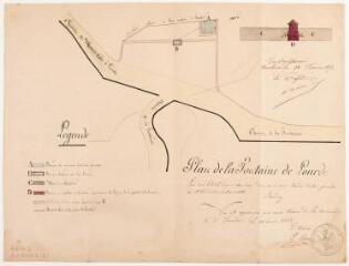 2 vues  - Plan de la fontaine de Lourde. Mathieu Bardou, géomètre. 8 août 1866. Ech. 1/200. (ouvre la visionneuse)