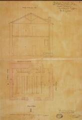1 vue Projet pour la réparation d'une salle d'école dans la commune d'Alan, plan et coupe. Castex, architecte. 19 avril 1860. Ech. 1 cm pour 1 m.