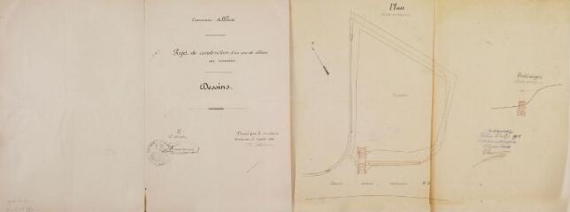 1 vue Commune d'Albiac, projet de construction d'un mur de clôture au cimetière, dessins. Bélaval. 5 août 1901. Ech. 0,005 p.m.