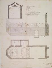 1 vue [Commune d'Anan, église, plan, élévation, coupe]. [Munes]. 1831. Ech. n.d.
