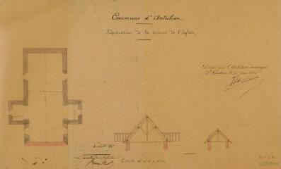 1 vue - Commune d\'Antichan, réparation de la toiture de l\'église. Terrade, architecte. 20 juin 1885. Ech. 0,01 p.m. (ouvre la visionneuse)