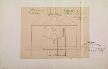 1 vue - [Antignac], élévation de l\'abside et de la sacristie. Loupot, architecte. [1854]. Ech. 0,01 p.m. (ouvre la visionneuse)