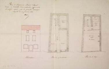 1 vue Plan de l'ancienne mairie d'Aspet, élévation, plans du rez-de-chaussée et du 1er étage. Germain Abadie, géomètre. 20 janvier 1880. Ech. 1 cm par m.