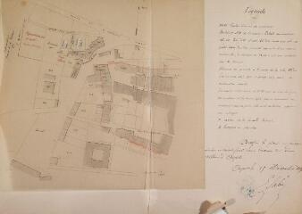 1 vue Pourvoi Périssé, plan des lieux contentieux annexé au mémoire du maire d'Aspet. 15 décembre 1890. Ech. 1/1250.
