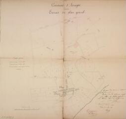 1 vue Commune d'Auragne, extrait du plan général, [translation du cimetière]. Clausade, géomètre. 12 mai 1876. Ech. 1/2500.