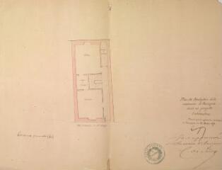 1 vue Plan du presbytère de la commune d'Aurignac dont on projette l'aliénation. Adrien Daveza, géomètre. 31 mars 1873. Ech. 1/1000.